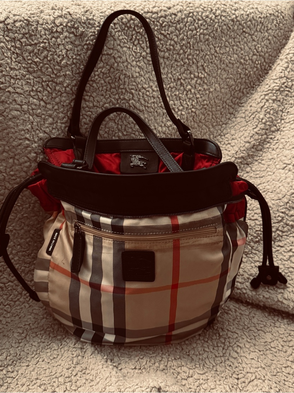 Burberry vintage Beige Plaid & Red, reversible tote
